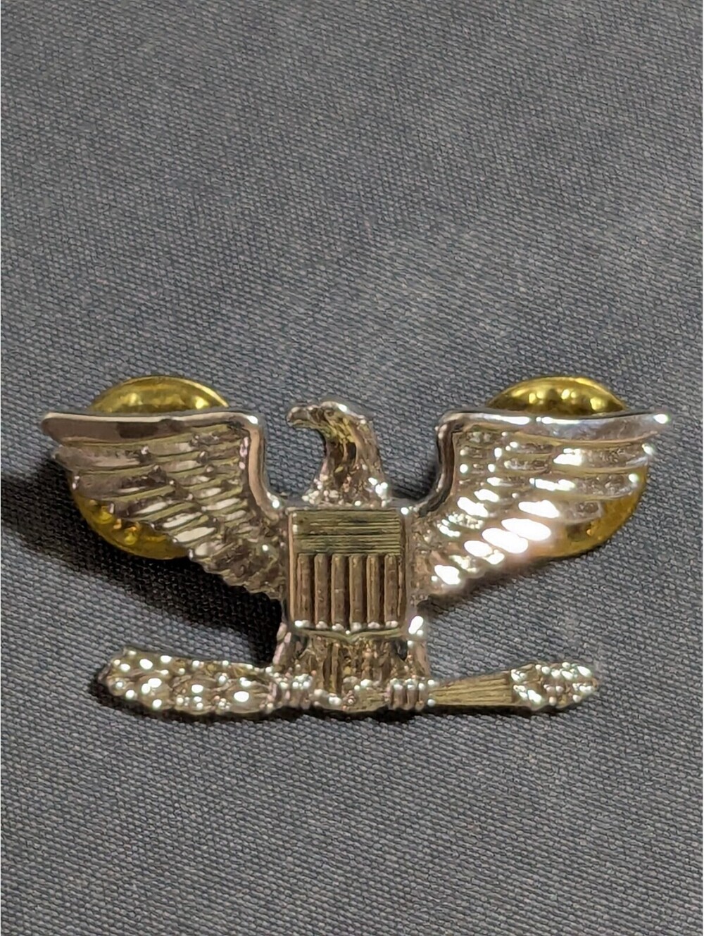 Vintage Silver Eagle Military Lapel Pin Badge with Gold Clutches
